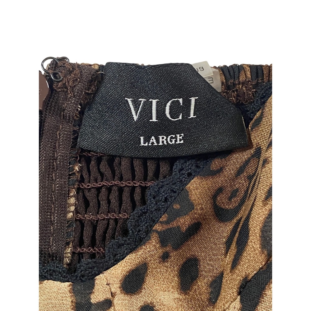 VICI Leopard Print Peplum Maxi Dress Brown Black Lace Trim  Large - Picture 5 of 12